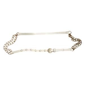 White Faux Leather Belt Gold Chain Accent Size 8/10 Adjustable Waist Belt